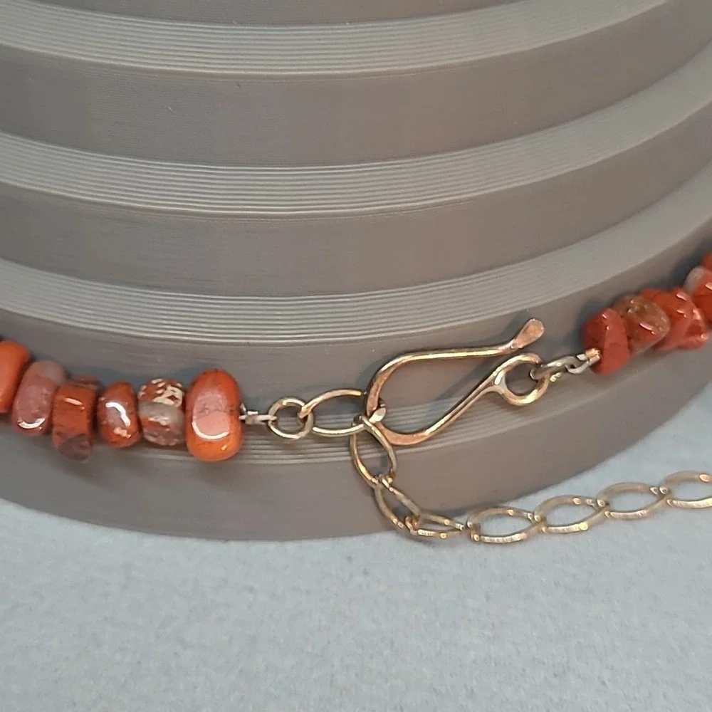 Vintage Red Jasper Heart‎ Chip Necklace Woman Heart Pendant Earthy Boho